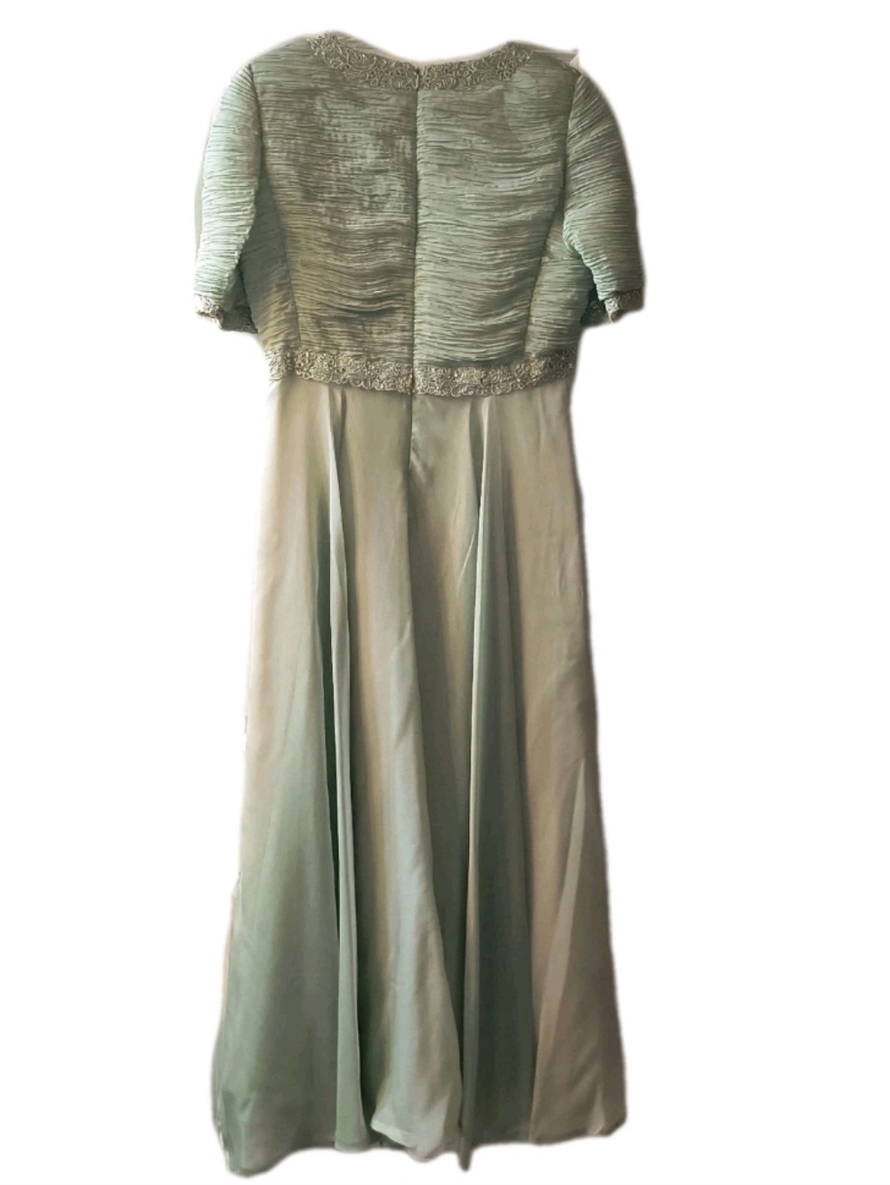 Vtg Victor Costa Beaded Gown Sage Green Pleated Chiffon Formal Maxi Size 16 READ - Picture 8 of 13